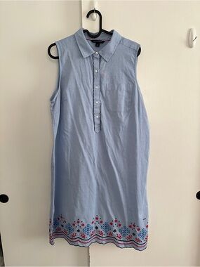 light blue Tommy Hilfiger sleeveless shirt dress floral embroideried sz L